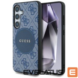 Citas preces Guess  Guess 4G Round Patch Classic Logo MagSafe case for Samsung Galaxy S25 Plus blue 