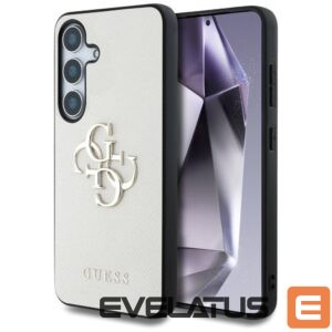 Citas preces Guess  Guess Grained Big 4G Logo Small Classic Logo case for Samsung Galaxy S25 beige 