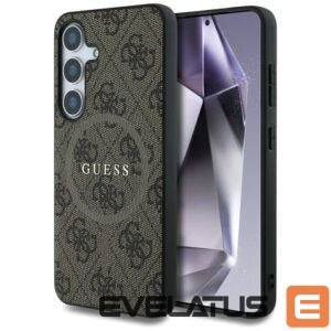 Citas preces Guess  Guess Leather 4G Colored Ring Classic Logo MagSafe Samsung Galaxy S25 case brown 