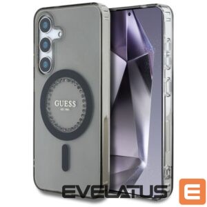 Citas preces Guess  Guess Rhinestones Printed Classic Logo MagSafe Samsung Galaxy S25 case black 