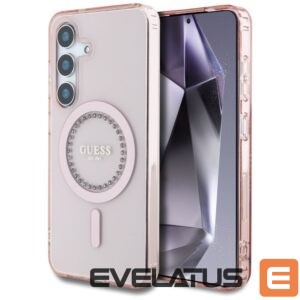 Citas preces Guess  Guess Rhinestones Printed Classic Logo MagSafe Samsung Galaxy S25 Case Pink 