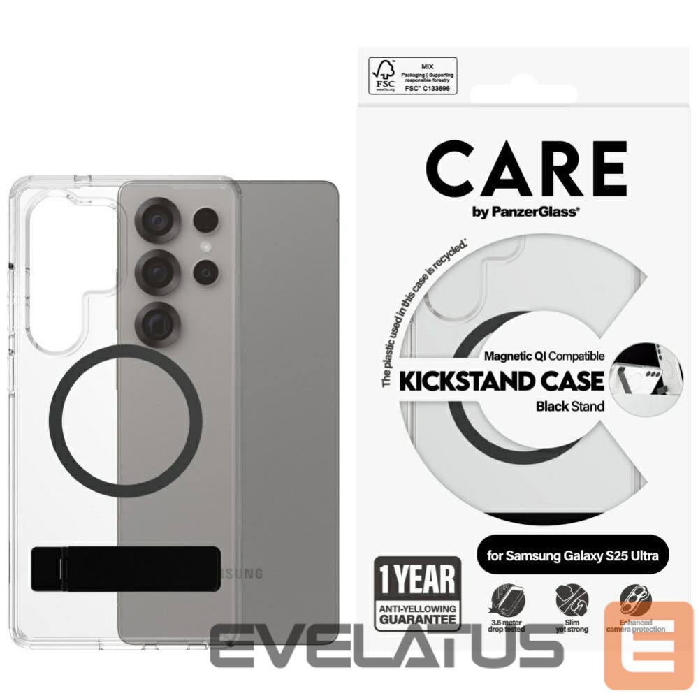 Citas preces Panzer Glass CARE by PanzerGlass Feature Black Kickstand & QI Case for Samsung Galaxy S25 Ultra - Transparent