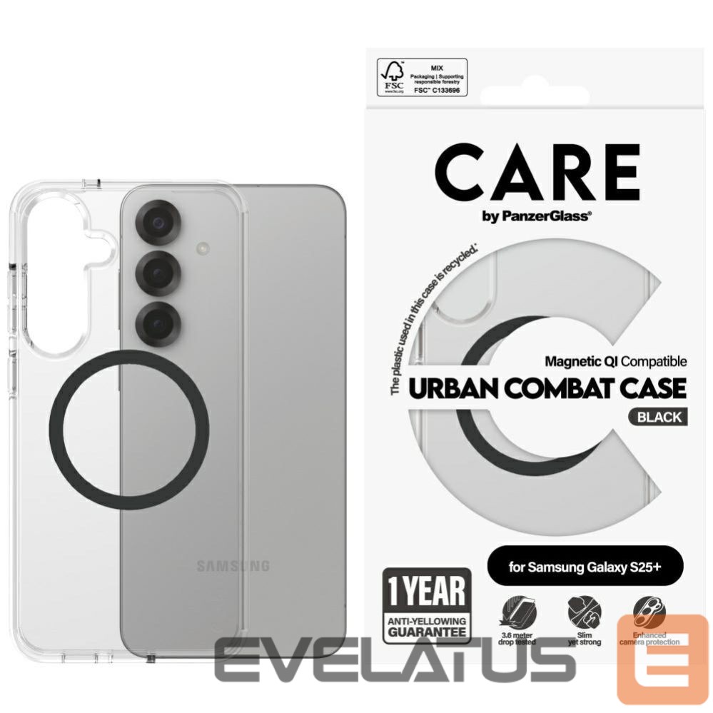 Citas preces Panzer Glass CARE by PanzerGlass Flagship Urban Combat Black QI Case for Samsung Galaxy S25+ - Transparent