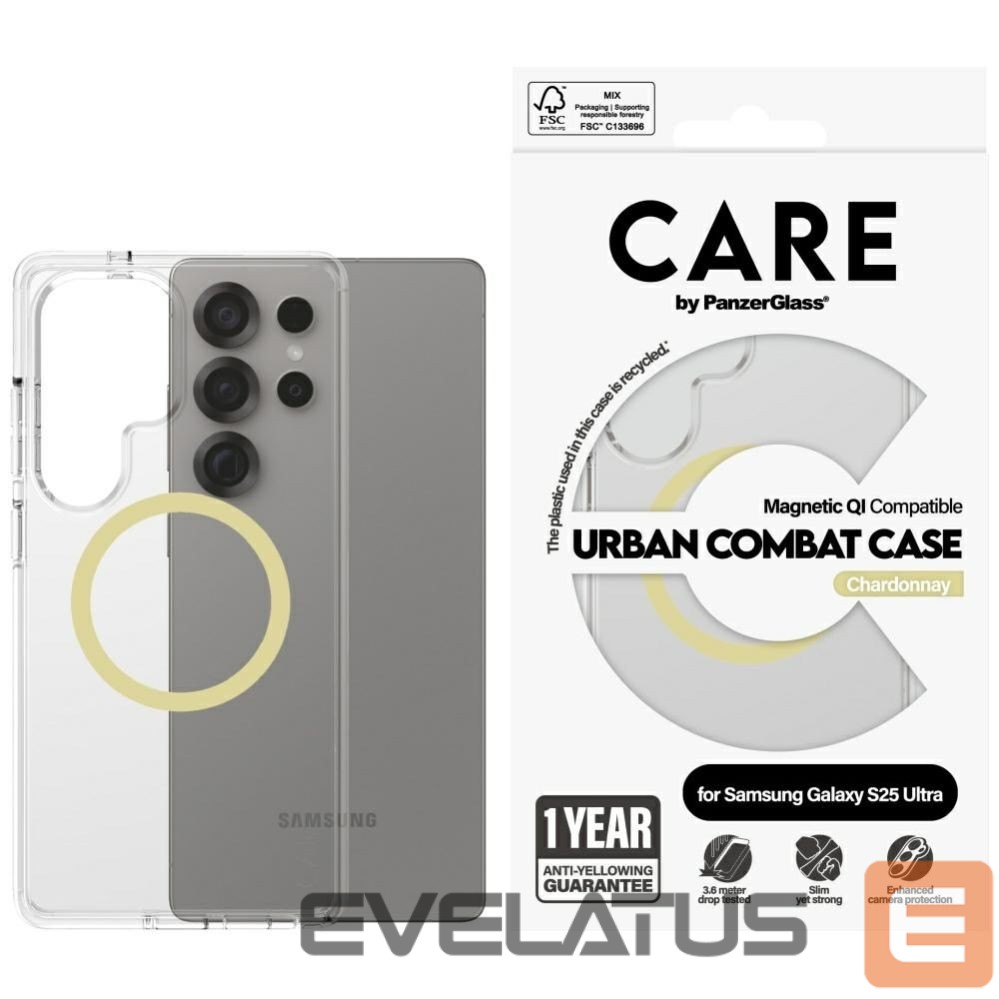 Citas preces Panzer Glass CARE by PanzerGlass Flagship Urban Combat Chardonnay QI Case for Samsung Galaxy S25 Ultra - Transparent