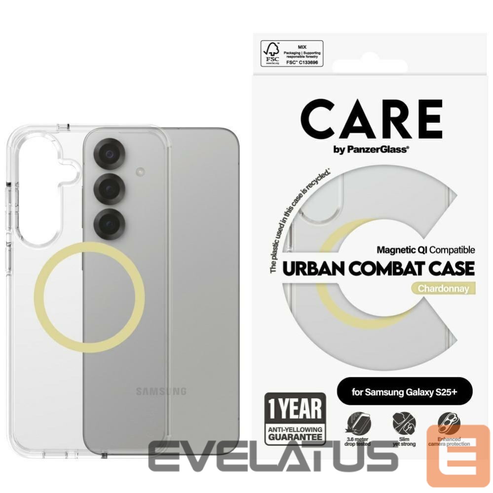 Citas preces Panzer Glass CARE by PanzerGlass Flagship Urban Combat Chardonnay QI Case for Samsung Galaxy S25+ - Transparent