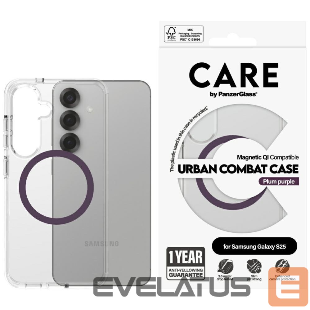Citas preces Panzer Glass CARE by PanzerGlass Flagship Urban Combat Purple QI Case for Samsung Galaxy S25 - Transparent