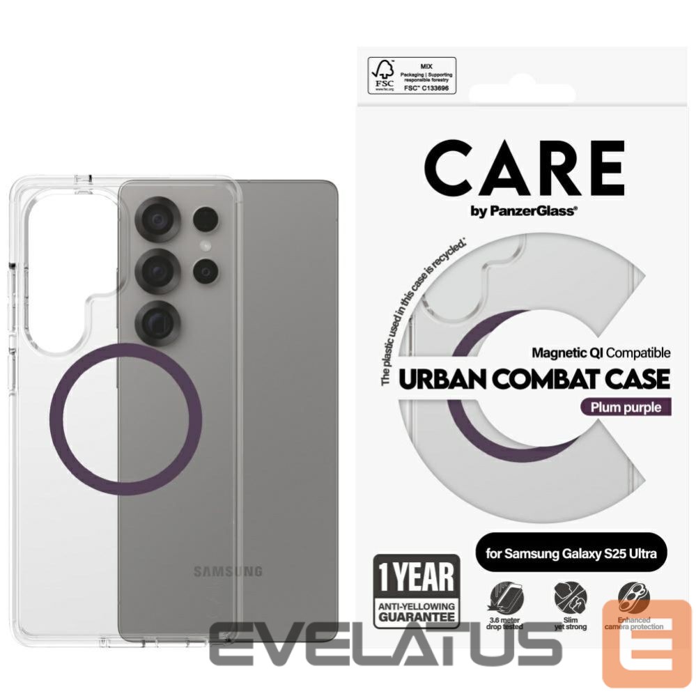 Citas preces Panzer Glass CARE by PanzerGlass Flagship Urban Combat Purple QI Case for Samsung Galaxy S25 Ultra - Transparent
