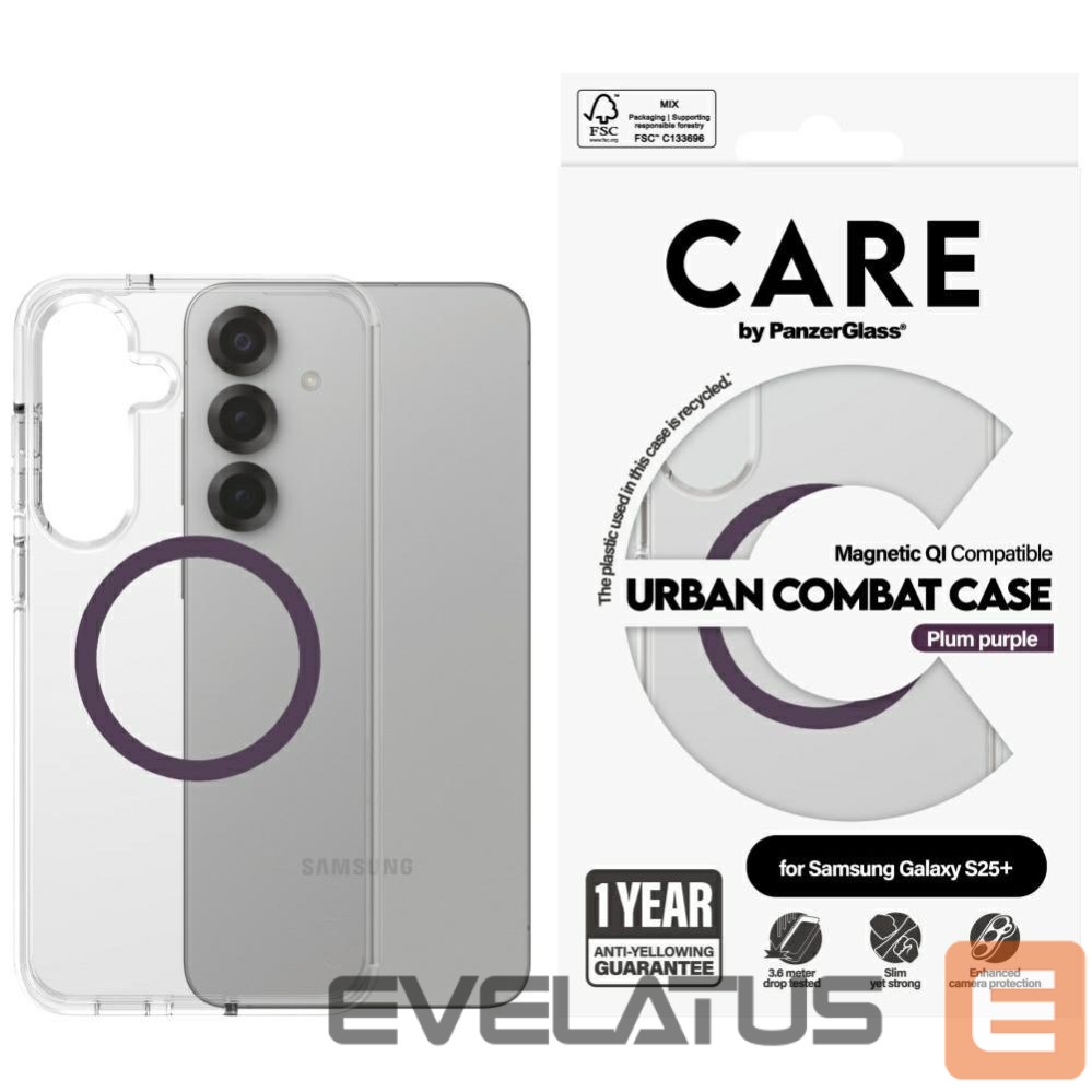 Citas preces Panzer Glass CARE by PanzerGlass Flagship Urban Combat Purple QI Case for Samsung Galaxy S25+ - Transparent