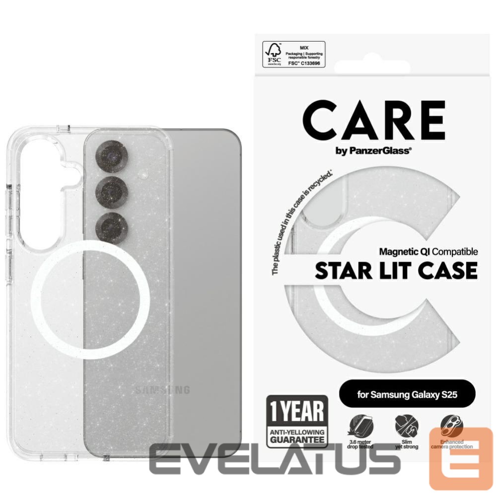 Citas preces Panzer Glass CARE by PanzerGlass Flagship Urban Combat Starlight White QI Case for Samsung Galaxy S25 - Transparent