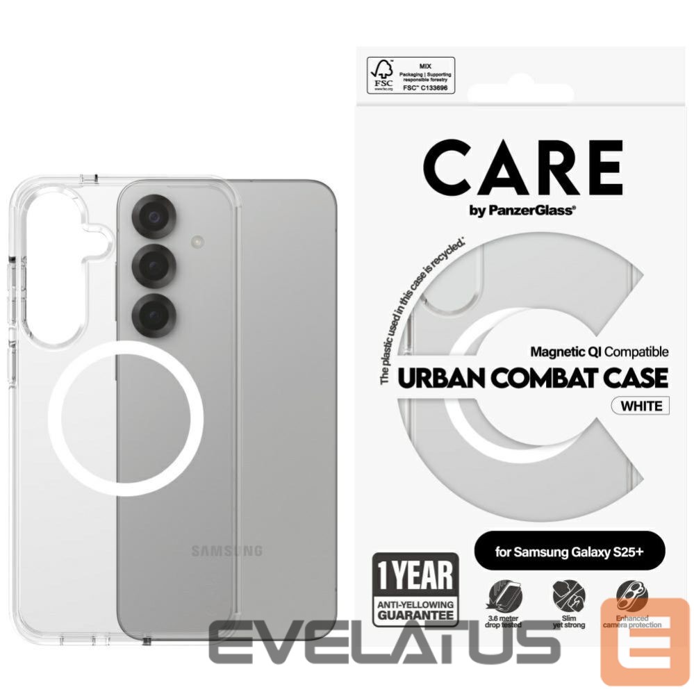 Citas preces Panzer Glass CARE by PanzerGlass Flagship Urban Combat White QI Case for Samsung Galaxy S25+ - Transparent