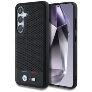 Citas preces BMW  BMW Leather Tricolor Stripe MagSafe Case for Samsung Galaxy S25 - Black 