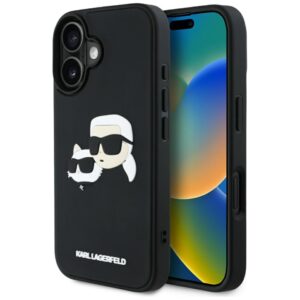 Kitos prekės Karl Lagerfeld  Karl Lagerfeld HC 3D Rubber Double Heads iPhone 16 Case - Black 