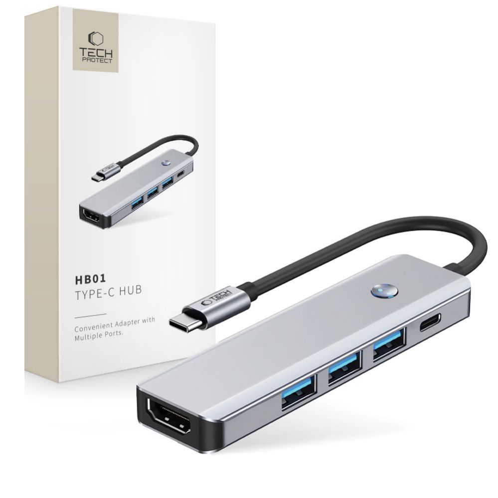 Other goods Tech-Protect Tech-Protect HB01 HUB Adapter 5in1 USB-C + USB3.0 + HDMI 4K 60Hz + PD100W - gray