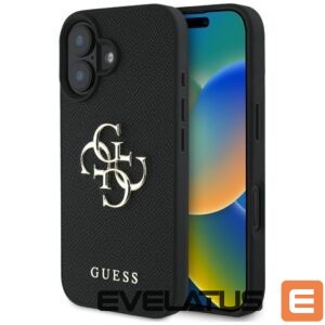 Citas preces Guess  Guess Grained Big 4G Logo Small Classic Logo case for iPhone 16 - black 