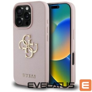 Citas preces Guess  Guess Grained Big 4G Logo Small Classic Logo Case for iPhone 16 Pro Max - Pink 