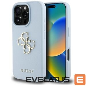 Citas preces Guess  Guess Grained Big 4G Logo Small Classic Logo case for iPhone 16 Pro - blue 