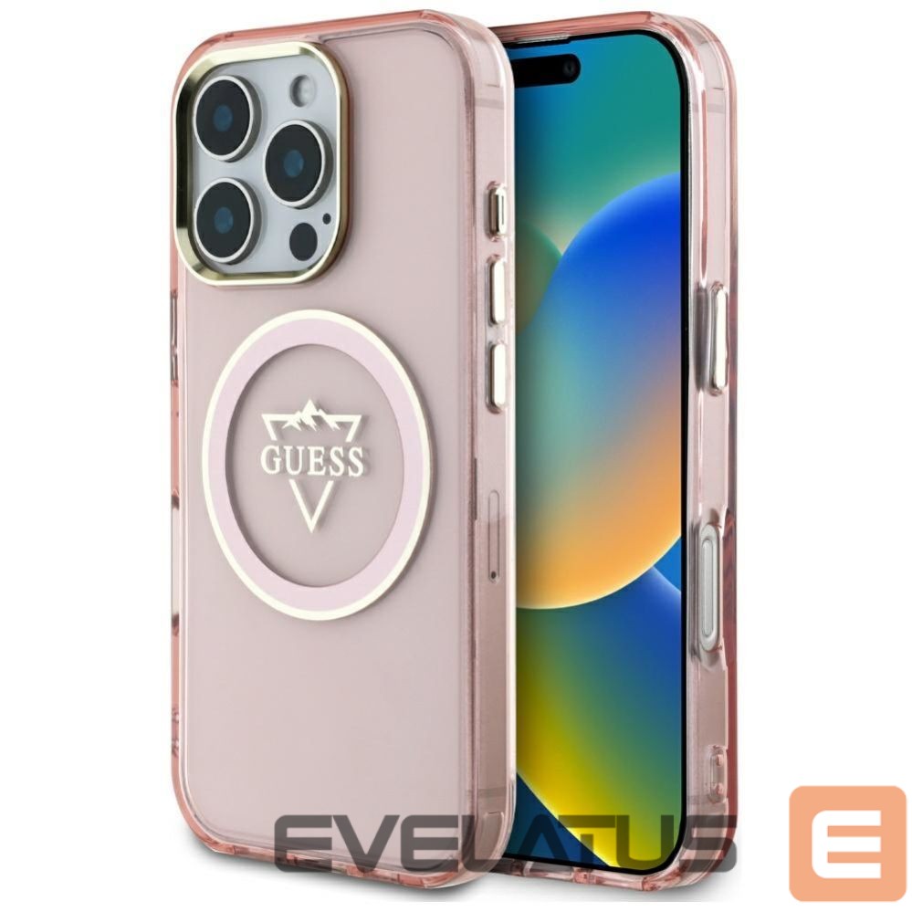 Citas preces Guess Guess IML Metal Mountain Logo MagSafe iPhone 16 Pro Max Case - Pink