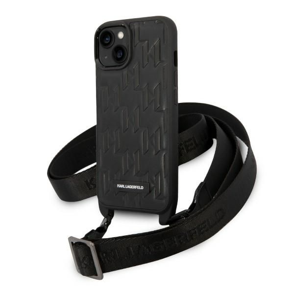 Citas preces Karl Lagerfeld Karl Lagerfeld Monogram Plaque Logo Strap Case for iPhone 14 / 15 / 13 6.1" - Black