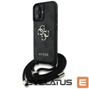 Citas preces Guess  Guess 4G Big Logo Cord Stap Crossbody Case for iPhone 16 Black 