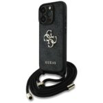 Citas preces Guess  Guess 4G Big Logo Cord Stap Crossbody Case for iPhone 16 Pro Max black 