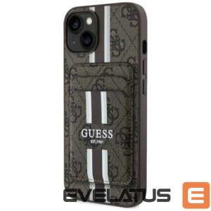 Citas preces Guess  Guess 4G Stripes case with Magsafe wallet for iPhone 15 brown 