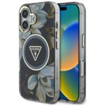 Citas preces Guess  Guess Glitter Flowers Triangle Buttons MagSafe case for iPhone 16 black 