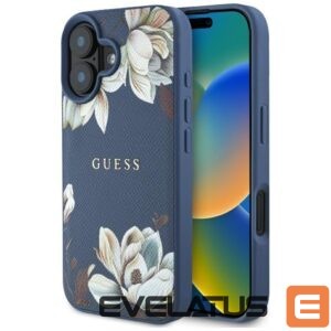 Citas preces Guess  Guess Grained Printed Flower Pattern MagSafe case for iPhone 16 blue 