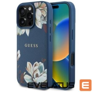 Citas preces Guess  Guess Grained Printed Flower Pattern MagSafe case for iPhone 16 Pro Max blue 