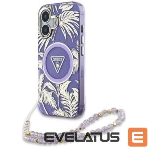Citas preces Guess  Guess Palm Trees Triangle Pearl Strap MagSafe case for iPhone 16 purple 