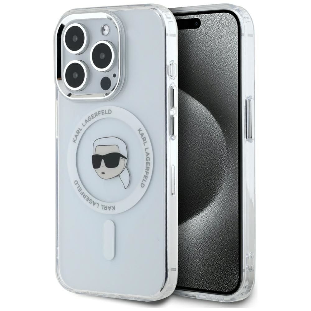 Citas preces Karl Lagerfeld Karl Lagerfeld IML Metal Karl Head MagSafe Case for iPhone 15 Pro Max White