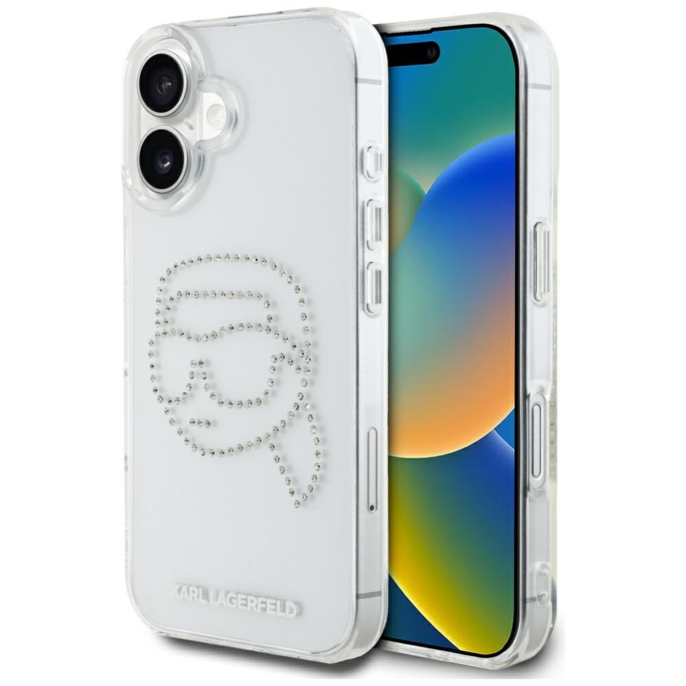 Citas preces Karl Lagerfeld Karl Lagerfeld IML Rhinestones Karl Head Case for iPhone 16 Clear