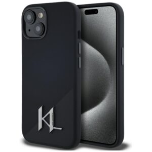 Citas preces Karl Lagerfeld  Karl Lagerfeld Silicone Shadow Metal Initial MagSafe Case for iPhone 15 Black 