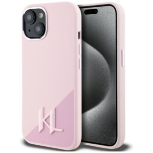 Citas preces Karl Lagerfeld  Karl Lagerfeld Silicone Shadow Metal Initial MagSafe iPhone 15 Case Pink 