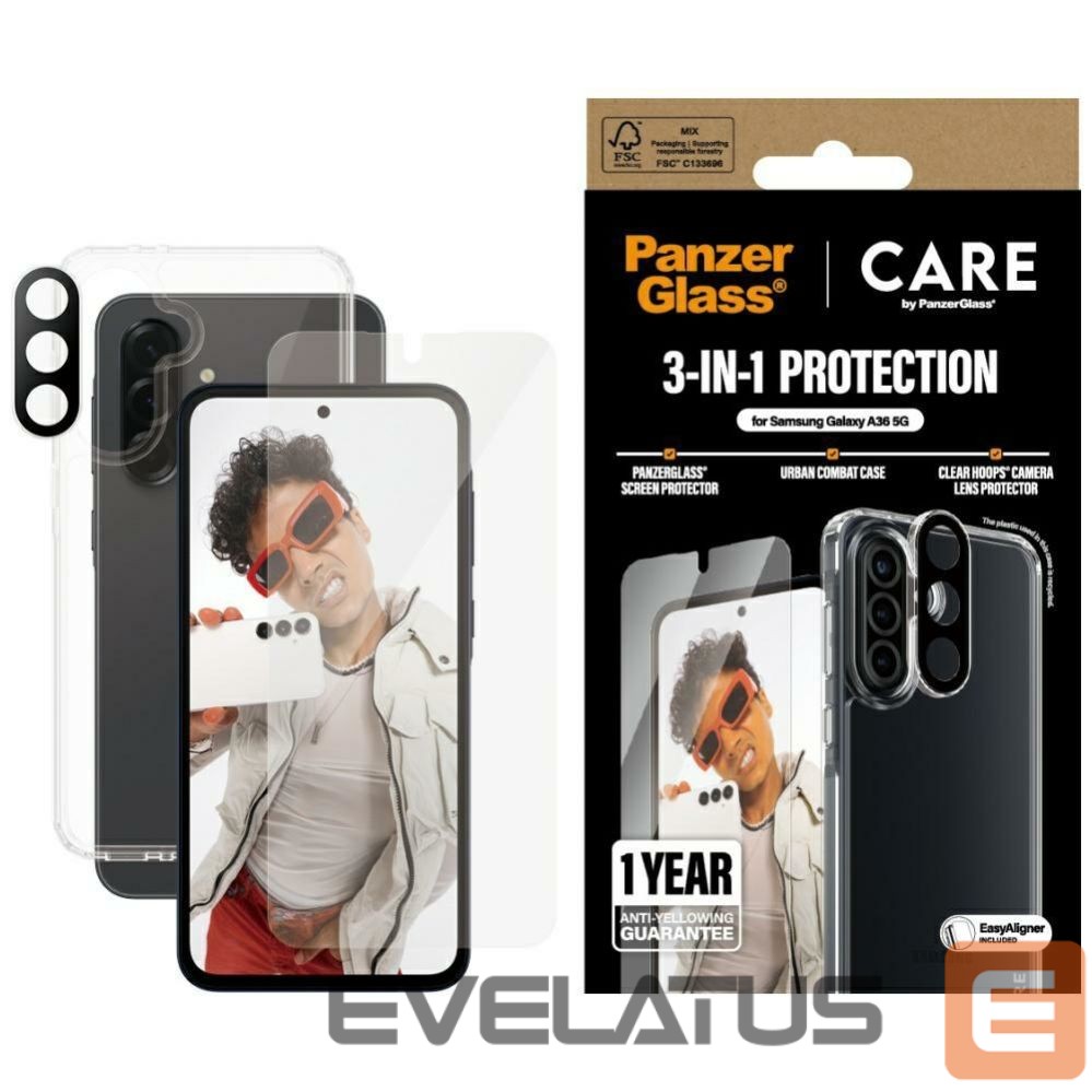 Citas preces Panzer Glass CARE by PanzerGlass Flagship 3in1 Case+Glass+Lens for Samsung Galaxy A36 5G - transparent