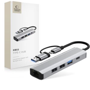 Other goods Tech-Protect  Tech-Protect HB03 HUB Adapter 5in1 USB-C + USB2.0 + USB3.0 + RJ45 - gray 
