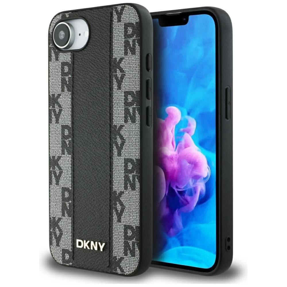 Citas preces DKNY DKNY Leather Checkered Mono Pattern MagSafe iPhone 16e Case - Black