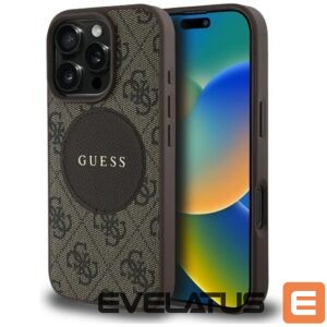 Citas preces Guess  Guess 4G Circle Classic Logo MagSafe case for iPhone 16 Pro - brown 