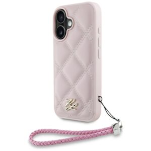 Citas preces Karl Lagerfeld  Karl Lagerfeld Quilted Initial Logo & Chain Strap iPhone 16 Case - Pink 