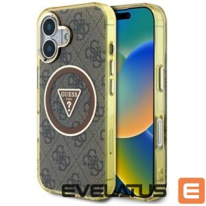 Citas preces Guess  Guess IML Metal Glitter 4G Circle Triangle MagSafe Case for iPhone 16 - Brown 