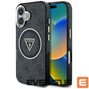 Citas preces Guess  Guess IML Metal Glitter 4G Circle Triangle MagSafe Case for iPhone 16 - Black 