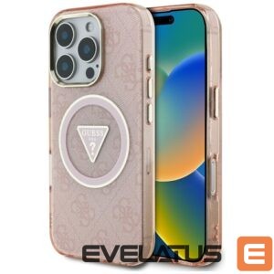 Citas preces Guess  Guess IML Metal Glitter 4G Circle Triangle MagSafe Case for iPhone 16 Pro Max - Pink 