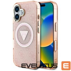 Citas preces Guess  Guess IML Metal Glitter 4G Circle Triangle MagSafe case for iPhone 16 - pink 