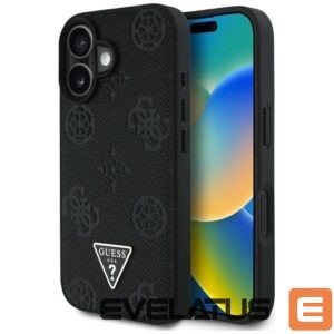 Citas preces Guess  Guess Grained Hot Stamp Peony Triangle Logo MagSafe Case for iPhone 16 - Black 