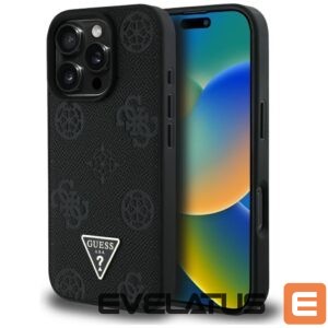 Citas preces Guess  Guess Grained Hot Stamp Peony Triangle Logo MagSafe Case for iPhone 16 Pro Max - Black 