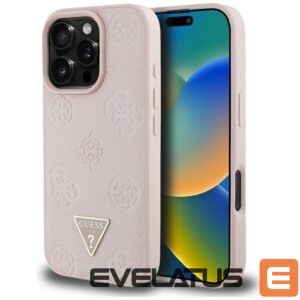 Citas preces Guess  Guess Grained Hot Stamp Peony Triangle Logo MagSafe iPhone 16 Pro Max Case - Pink 