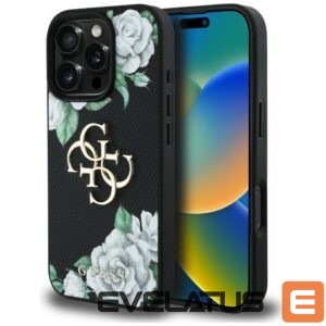 Citas preces Guess  Guess Grained Roses Big 4G logo case for iPhone 16 Pro Max - black 