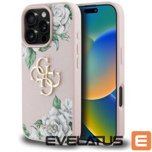 Citas preces Guess  Guess Grained Roses Big 4G logo iPhone 16 Pro Max case - pink 