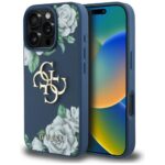 Citas preces Guess  Guess Grained Roses Big 4G logo case for iPhone 16 Pro - blue 