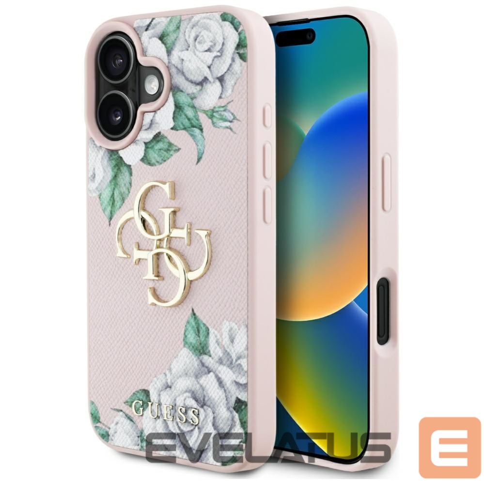 Citas preces Guess Guess Grained Roses Big 4G logo iPhone 16 case - pink