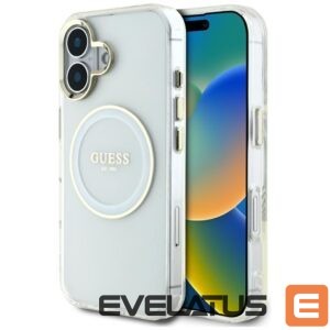 Citas preces Guess  Guess IML Metal Colored Circle Classic Logo MagSafe case for iPhone 16 - white 